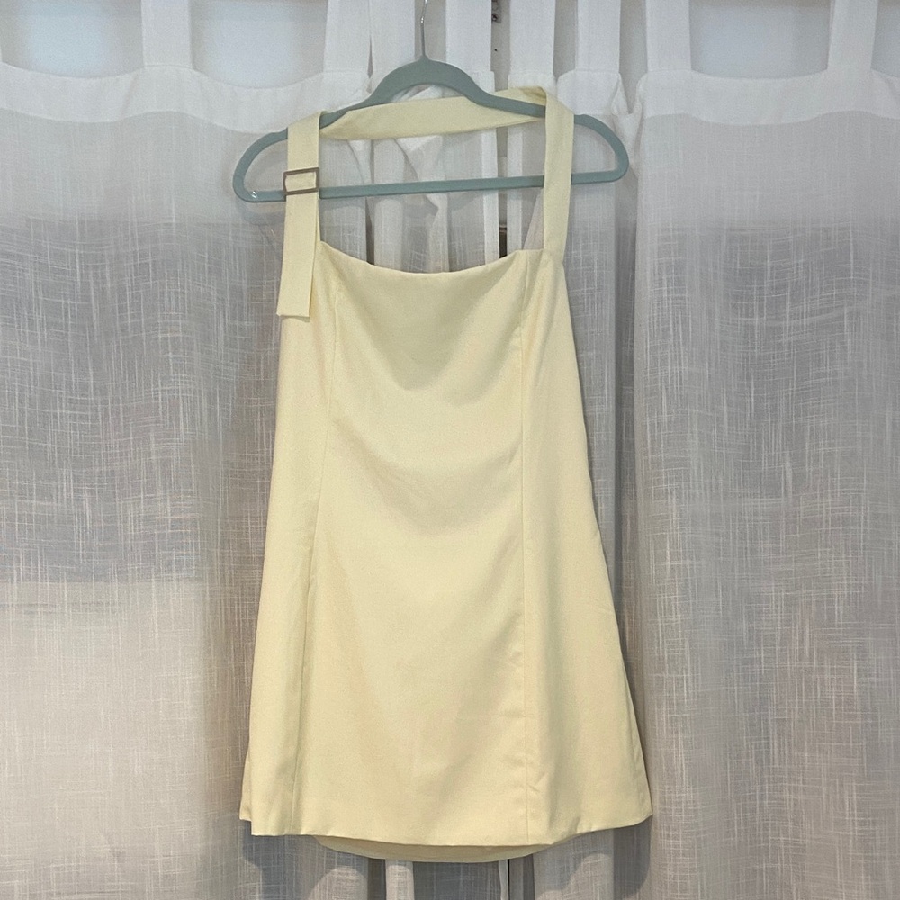 Peppermayo Pale Yellow/Cream Square Halter Neck Mini Dress